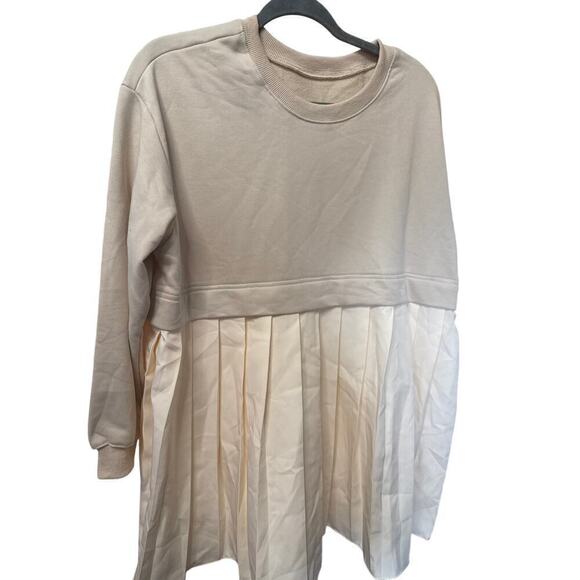 Pleated Sweatshirt Dress Crew Neck Long Sleeve Pullover Dress M - Picture 1 of 4